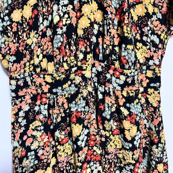 Madewell Floral Midi Dress – Size 4, V-Neck Flutter Sleeve Black Multi-Color - Picture 4 of 11